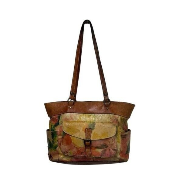 Patricia Nash Bolsena Tote Bag Purse Handbag Leather Floral Print Autographed - Picture 1 of 14